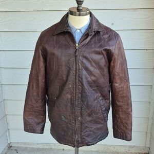 POLO‎ RALPH LAUREN Brown Quilted Distressed Leather Medium Full Zip Mens Jacket